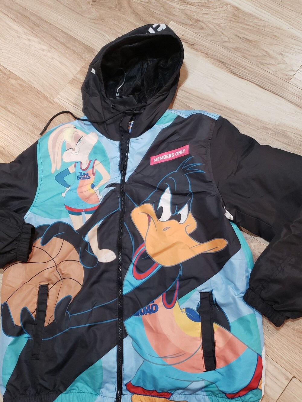 Space Jam Members Only Zip Up Hooded Long Sleeve Windbreaker Jacket Men L - Picture 2 of 5
